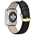 ANNEFIT Watch Band 16mm, Quick Release Textured Padded Leather Straps with Gold Buckle for Men and Women (Black)