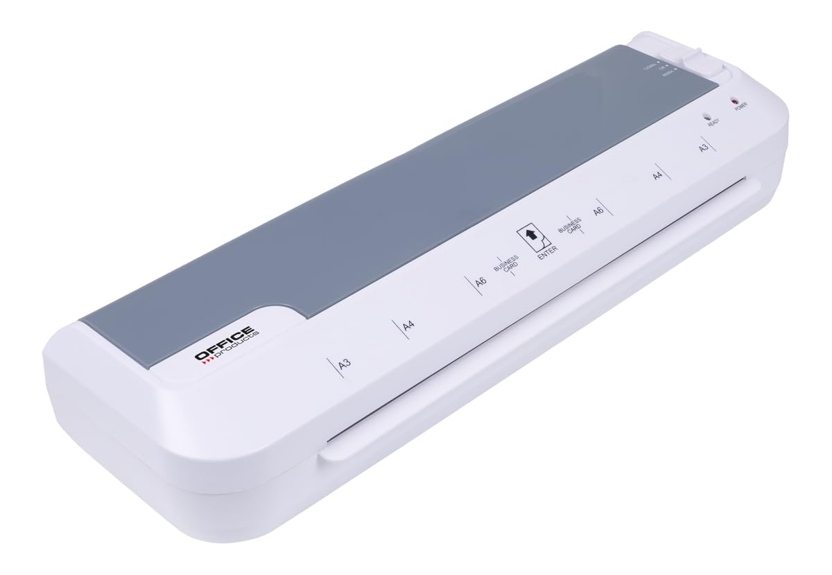 OFFICE PRODUCTS Plastificadora 332/Apto para Documentos A3/Laminadora Térmica Caliente/Velocidad de plastificado: 30cm/min/80 a 125 micrones/Calentamiento Rápido/Blanca/Colegio, Oficina y Hogar
