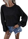 Baumwollmischgewebe Tammy W Nash Damen Pullover mit Laternenärmeln und O-Ausschnitt Gr. M, Schwarz