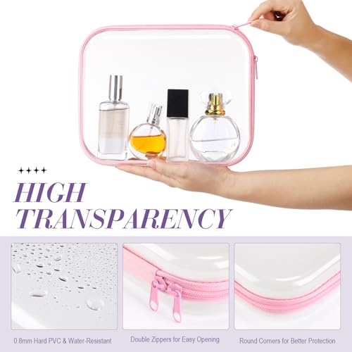 Image of Hoolerry 4 Pcs Hard Clear Zipper Case Makeup Bags Plastic Zipper Pouch Transparent Storage Box Containers for Cosmetics, Snacks, Building Blocks, Puzzles(Clear,9.8 x 7.9 x 2 in,Multicolor)