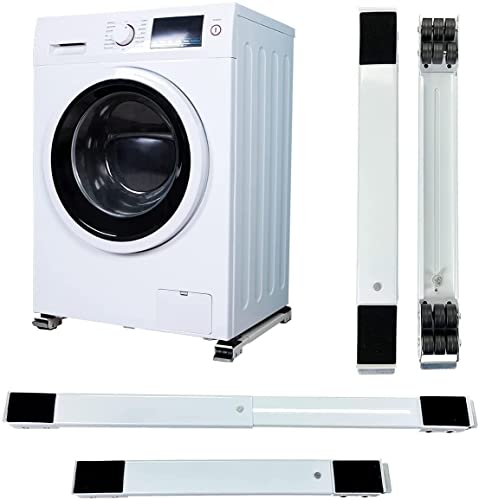 Image of Aluminum Universal Heavy-Duty Adjustable Movable Trolley Stand for Front /Top Load Washing Machine, Refrigerator & Dishwasher - 300Kg Load Capacity, Anti-Vibration Base, Rustproof Frame