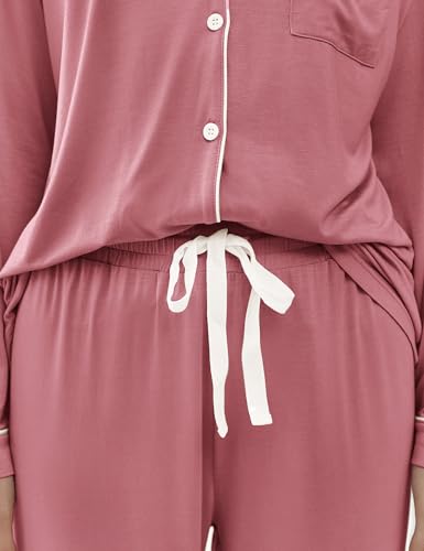 Image of Joyaria Women's Cooling Bamboo Viscose Pajama Set Long Sleeve Button Front | Hot Sleeper Comfort . Cooling Relief . Lightweight Feel for Sleeping & Lounging