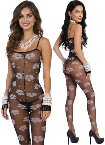 Image of ToBeInStyle Women's Assorted Bodystocking Sheer Opaque or Fishnet Crotchless Lingerie Bodysuit