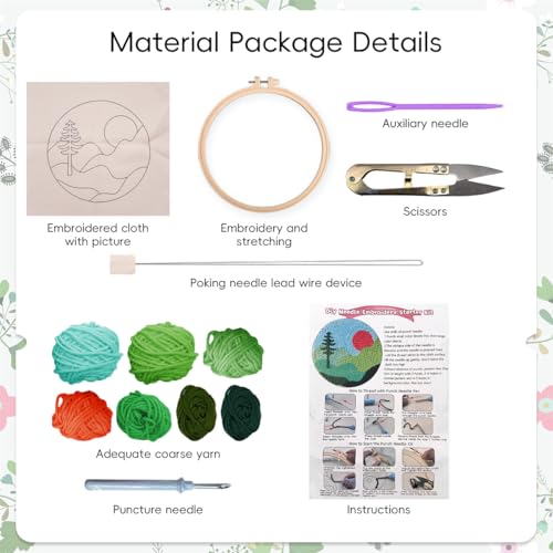 Image of PATPAT Silicone DIY Punch Needle Art Kit Beginners DIY Starry Night Punch Needle Art with Embroidery Needles,Tutorial,20x20cm Embroidery Hoop, Assorted