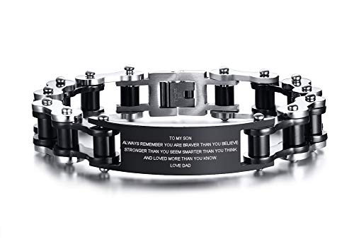 XUANPAI to My Son Never Forget That I Love You Courage Inspiration Gift Love Dad Motorcycle Biker Chain Bracelets Wristband