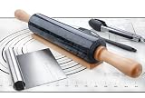 SIPARUI Marble Rolling Pin Set with Silicone Pastry Mat,Pastry Brush,Cooking Tongs,Stainless Steel Scraper18.5 inch Polished Non-Stick Roller for Pizza Dough,Fondant,Pie Crust(Gray Black)