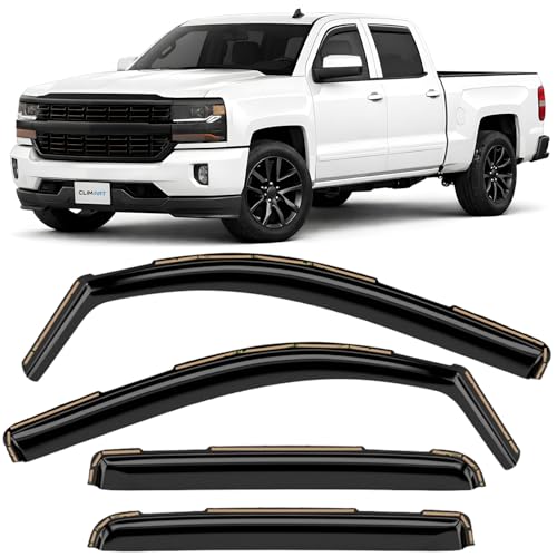 Image of CLIM ART in-Channel Incredibly Durable Rain Guards for Chevrolet (Chevy) Silverado /GMC Sierra 2014-2018 Crew Cab, Truck Accessories, Vent Window Visors, Original Window Deflectors, 4pcs - 614224