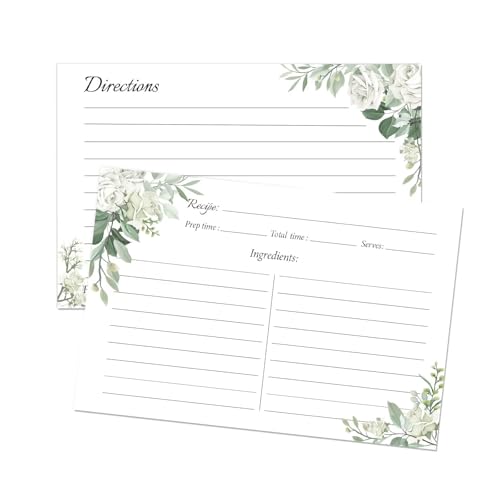 Floral Recipe Cards 4x6 – 60-Pack Double-Sided Blank Recipe Cards for Bridal Shower, Wedding, or Kitchen (GreenFlower)