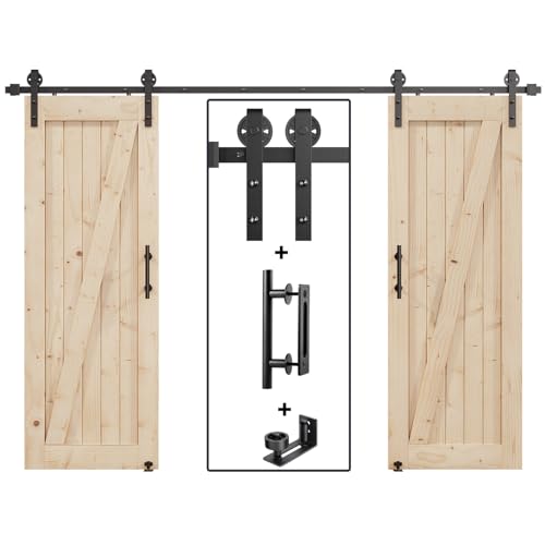 Image of EaseLife 10FT Double Door Sliding Barn Door Hardware Track Kit & Handle,Big Industrial Spoke Wheel,Wall Mount,Slide Smoothly Quietly,Easy Install,Black,108 inch Track Fit for 50-52 inch Wide Opening (No Door)