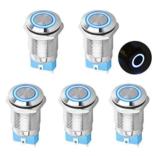 5PCS DC 12V/24V Metal Latching Push Button Switch, 4 Pin Car RV Truck Boat SPST ON/Off Switch, Waterproof Self-Locking Round Marine Switch with Blue LED Light for 12mm 1/2" Mounting Hole 5PCS DC 12V/24V Metal Latching Push Button Switch, 4 Pin Car RV Truck Boat SPST ON/Off Switch, Waterproof Self-Locking Round Marine Switch with Blue LED Light for 12mm 1/2" Mounting Hole