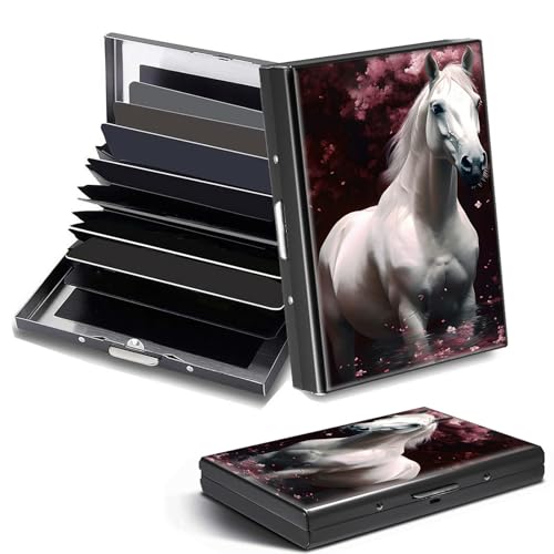 Credit Card Holder, Horse Design Mini RFID Blocking Aluminum Wallet Slim Metal Hard Case Shell Travel Wallet ID Case Small Credit Cards Case Business Cards for Women Men Girls