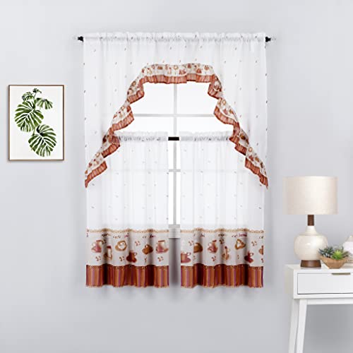 3 Piece Printed Kitchen Window Curtain Panel Tiers and Swag Valance Set (36
