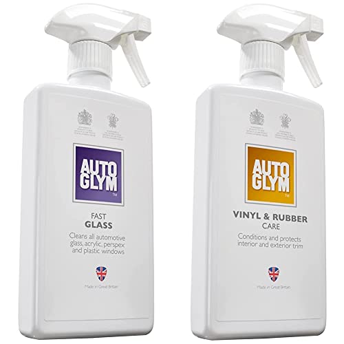 Autoglym Vinyl And Rubber Care, 500ml - Fresh Lemon Scented Interior Car Cleaner Spray & Fast Glass, 500ml - Car Window Cleaner for Windscreen, Windshield, Window Cleaning, Mirrors
