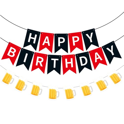 Image of Beer Birthday Banner for Beer Party and Birthday Wedding Party Supplies (Black+Red)