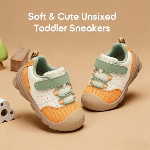 Image of Balabala Girls Boys Toddler Sneakers Wide Toe Box Walking Shoes | Unisex Kids Sneakers with hook-and-loop straps, non-slip soles, soft heel cushion, and flexible support for play