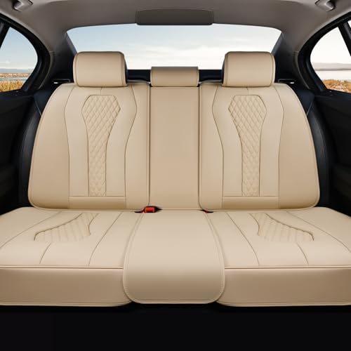 Image of Coverado Automotive Seat Covers, Back Car Seat Cover, Rear Seat Cover, 3-Pieces Luxury Car Seat Cushion, Beige Seat Cover Seat Protector Universal Fit Most Cars