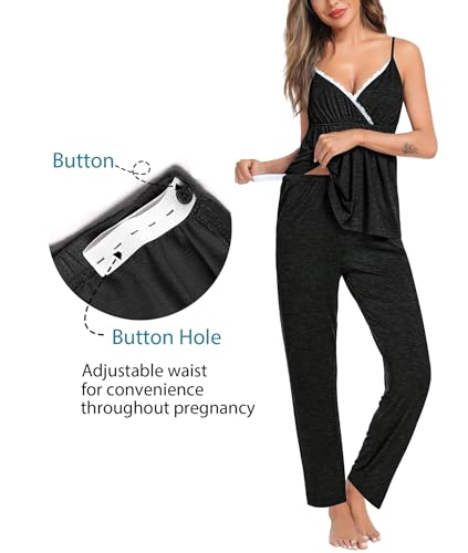 Image of SWOMOG Maternity Nursing Robe Set 3 Piece Breastfeeding Pajamas 3 in 1 Labor Delivery Sleevless Tops&Long Pants Pregnancy Pjs