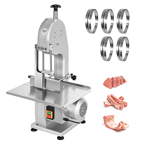 Bone Saw Machine, 1500W Electric Frozen Meat Cutting Machine, Commercial Meat Cutter Thickness Range 0.4-5.9Inch for Sawing Chicken Fish Trotter Beef, Meat Saw Equipped with 6 Saw Blades