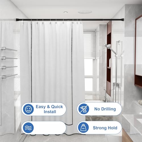 Image of Shower Curtain Rod 2 Pack Adjustable Curtain Rods 30-64 Inch Black Shower Curtain Rods no Drilling Expandable Tension Spring Rod for Bathroom Closet Doorway Door