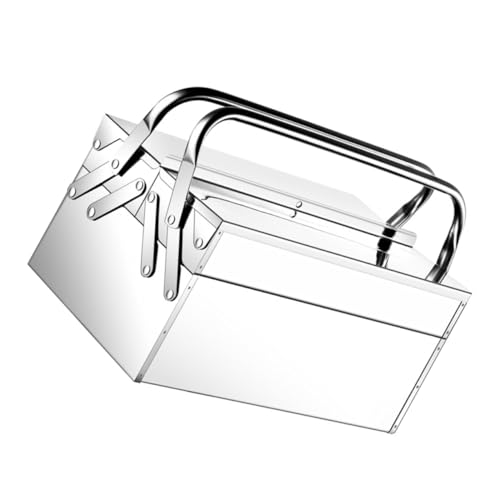 AUTSUPPL Doppelstöckiger Edelstahl Werkzeugkasten Handlich Faltbar mit Schloss Praktische Aufbewahrungsbox für Haushalts Reparaturwerkzeuge Rostfrei Großes Fassungsvermögen