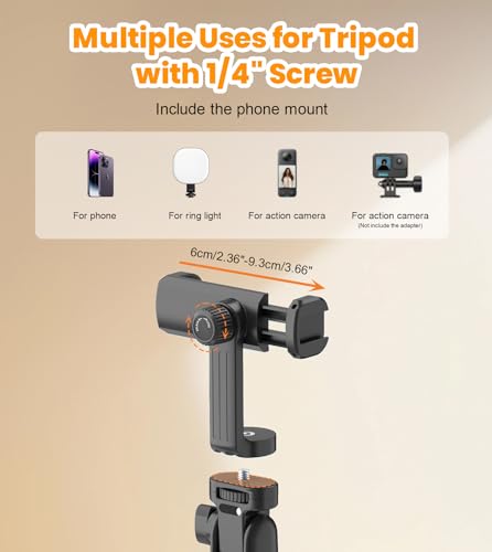 عصا سيلفي ثلاثية القوائم لكاميرا الاكشن الكل في واحد مع جهاز تحكم عن بعد لاسلكي، مع حامل موبايل قابل للدوران 360°، حامل أحادي القوائم محمول متوافق مع آيفون/أندرويد من تونوف، بطول 1.73 م