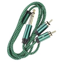 SOLUSTRE Guitar Amp Cord 6.35mm to Dual RCA Cable 1 Meter Green Electric Guitar Instrument Cable for Bass Amp and Pedal Accessories