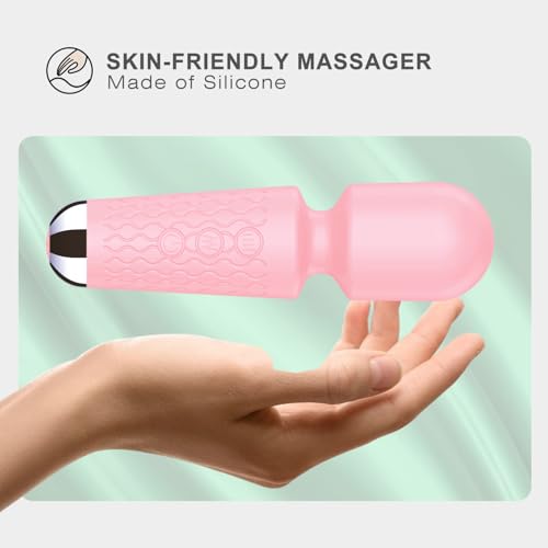Image of Personal Back Massager - Handheld Waterproof & Rechargeable Massager - 20 Speeds 8 Patterns Vibration Massage - Perfect for Travel Relaxation, Relieves Back, Legs Muscles (Pink)