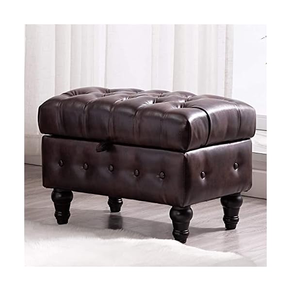 Artechworks coffee table ottoman with storagebutton tufted pu leather upholstery footstool bed ottoman for living room home office space saving storage toy box stool brown  urban country home decor