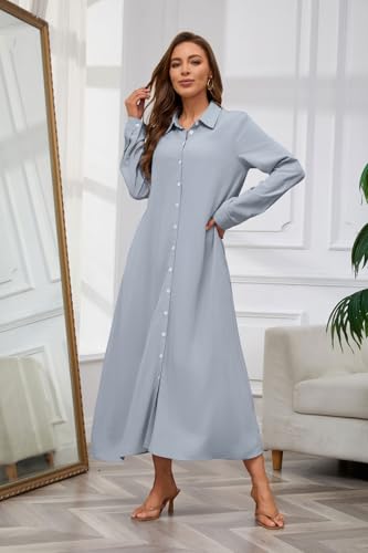 Image of chouyatou Women's Casual Button Down Maxi Shirt Dress Long Sleeve Button Up Tunic Long Dress