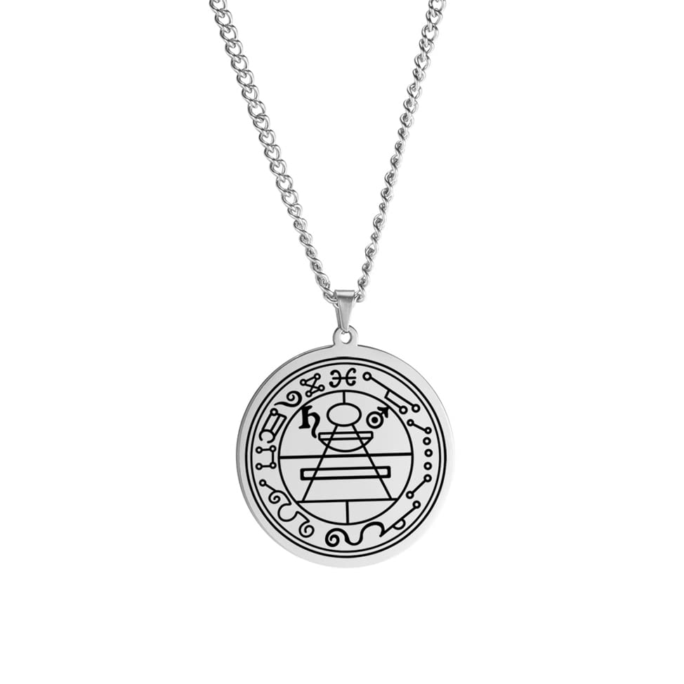 Stainless Steel Solomon Necklace Jupiter Seal Amulet Key of Solomon Jewelry Archangel Pendant for Men Women