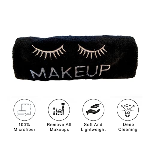 Microfiber Makeup Remover Towel 12X12 Black/Silver 6Pk;Soft Hypoallergenic Make Up Removal Wash Cloth, Embroidered Washcloth, Reusable Facial Cleansing Cloth #TOP3