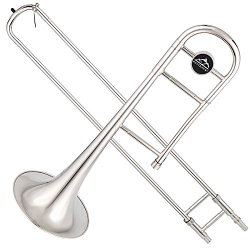 Eastrock Bb Tenor Slide Trombone Brass Musical Instrument With Hard Case,Mouthpiece,Gloves,Cleaning Cloth For Professional Player Beginners Students, Large Bell(9.25"/235 Mm),Nickel Plated #TOP4