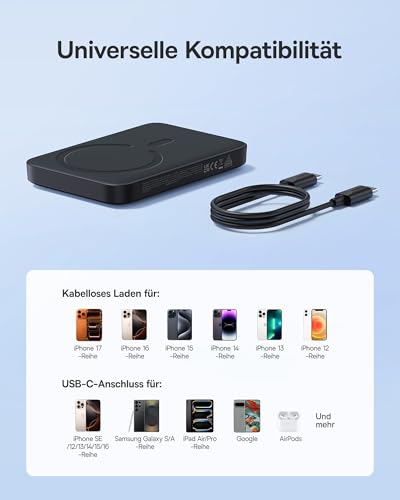 Baseus Enerfill MagSafe Powerbank 10000mAh 30W USB C Magnetische Power Bank, Kabellose Externe Handyakkus Wireless Mini Powerbank… – Ansicht 6