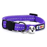 Pawtitas Recycled Cat Collar with Reflective Stitched and Safety Buckle Removable Bell Reflective Cat Breakaway Collar Made from Plastic Bottles - Purple Quartz Cat Collar.