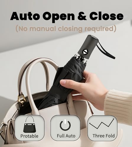 MRTLLOA 42/49 Inch Compact Windproof Travel Umbrella for Rain, Lightweight, Portable, Automatic, Strong, Waterproof Folding Umbrellas for Women, Men and Teenagers2