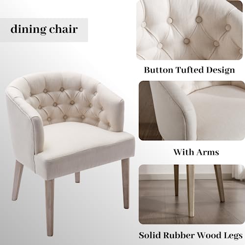 Image of Tufted Arm Linen Dining Chairs Set of 2, Beige