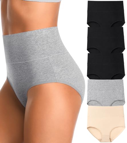 Image of High Waisted Postpartum Underwear Womens Cotton Underwear Soft Breathable Full Coverage Stretch Panties Multipack