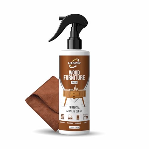 Hasper Wood Polish Spray for Furniture Cleaner & Shiner – Brown Wooden Liquid Varnish with Beeswax Oil | Anti-Fungal DIY Treatment for Cupboards, Doors, Laminate, Tiles | Stain & Mold Remover 250 Ml