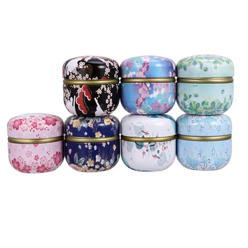 VICASKY Lot de 7 Boîtes Rondes en Fer Miniatures pour Bougies, Boîte de Rangement pour Thé et Épices, Métal Robuste, Format Compact, Coloris, pour...