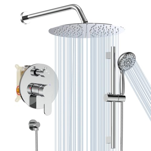Image of SR SUN RISE 10 inch Shower Faucet Set with Shower Slide Bar,Polished Chrome