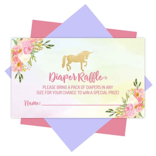 25 Baby Shower Diaper Raffle Tickets For Baby Shower Girl - Unicorn Baby Shower Games For Girls, Diaper Raffle Cards, Baby Raffle Tickets, Baby Shower Invitation Inserts, Baby Shower Ideas