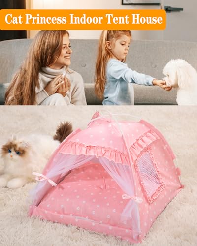 Cat Princess Bed Tent House - Kitty Cute Tent Indoor,Small Dog House Indoor/Outdoor Cave Nest Bed Small Dog Tent for Cat,Puppy Tent (15.7"x15.7"x14.5"/Pink) - Image 5