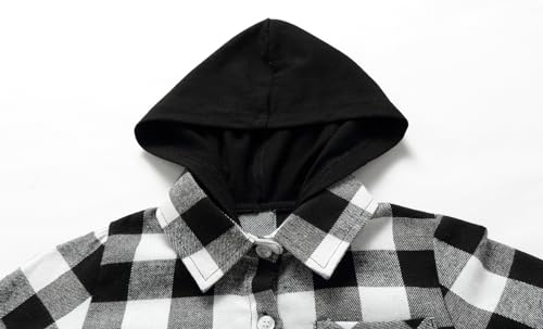 Mud Kingdom Boys Flannel Plaid Shirt with Hood Button Front Long Sleeve Casual Tops3