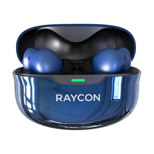 Image of Raycon Pro Earbuds Wireless Bluetooth + 6 Microphones with Hybrid Active Noise Canceling, Sweat & Water-Resistant Earphones, Premium Wireless Ear Buds Bluetooth 40 Hours Playtime (Blue)