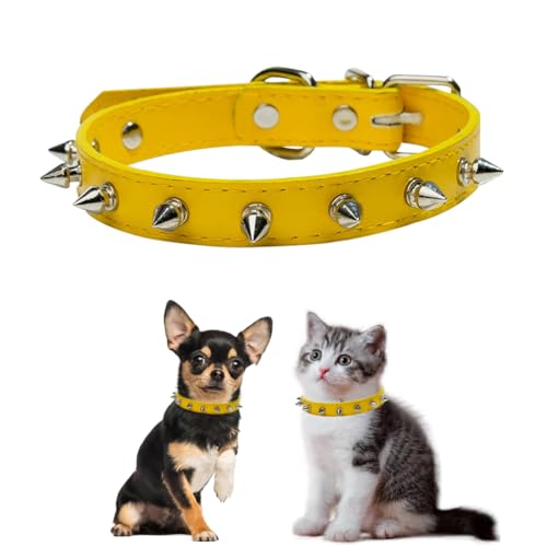 Spiked Dog Collar XS - Anti-Bite Cat Collar Pu Leather Yello