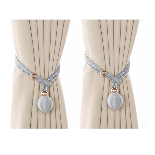 PSNKLMM 2 uds alzapaños de Cortina Perlas, Fijaciones Decorativas, Cuerda sin punzón Ajustable extraíbles(Grey)