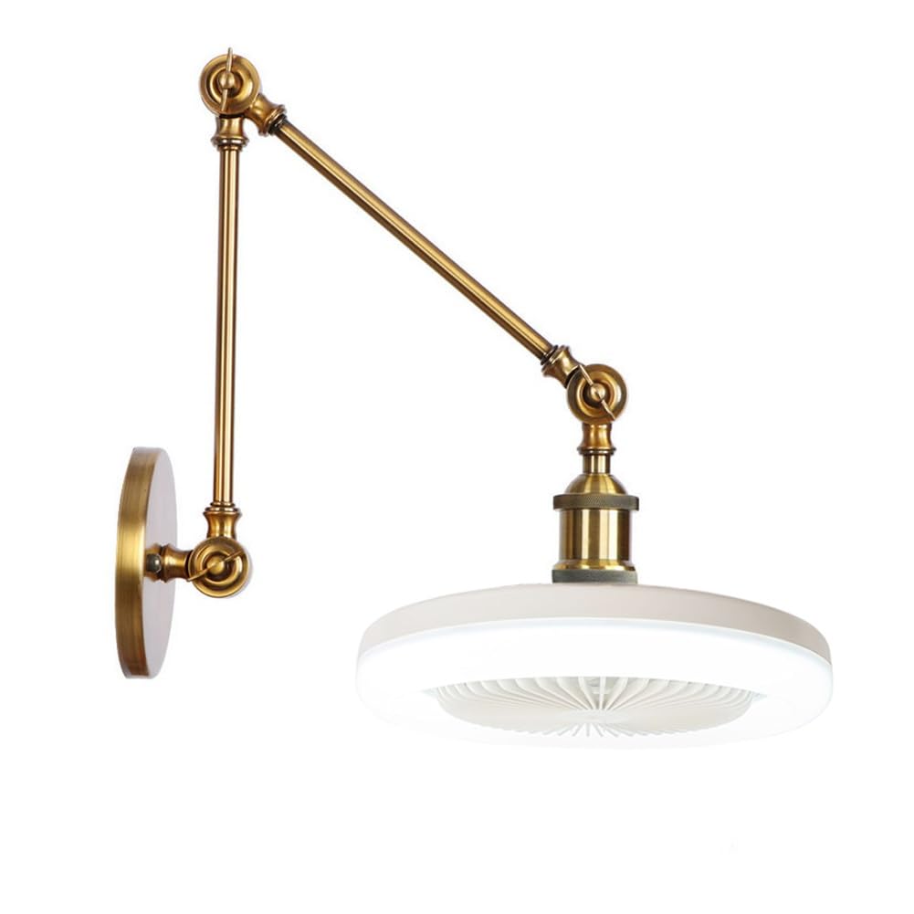 Moderna Applique da Parete Ventilatore Industriale con Presa Lampadina Senza Pale 3 Velocità Regolabile Applique Braccio Girevole Dimmerabile LED per Garage Armadio Cucina Bagno Lavanderia (Oro)