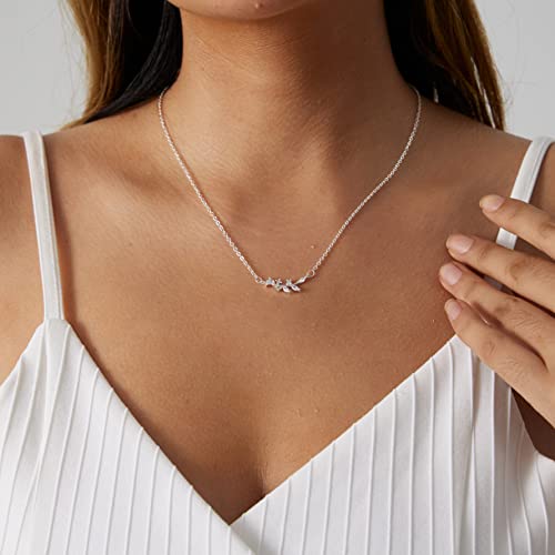 Mideeo Silver Leaf Necklaces For Women Dainty Necklace Olive Branch Necklace Small Leaf Pendant Necklace Simple Chain Jewelry Gift #TOP1