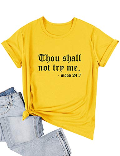 Nlife Women Thou Shall Not Try Me Letter Print Long Sleeve Crew Neck T-Shirt Top