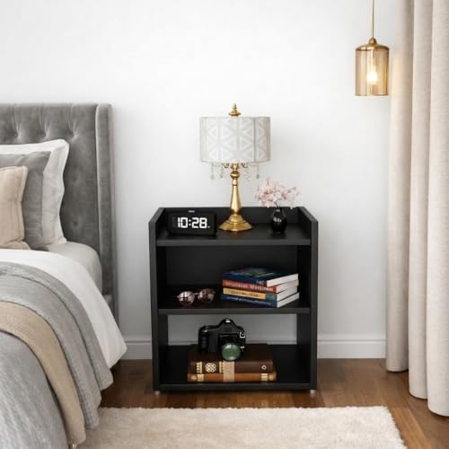Image of SPYDER CRAFT 2 Tier Engineered Wood Bedside Table for Bedroom|Wooden Modern Side Tables for Bedroom|Side Table for Bed Room|Corner Table for Bed Room (Finish Color -Black, DIY(Do-It-Yourself))